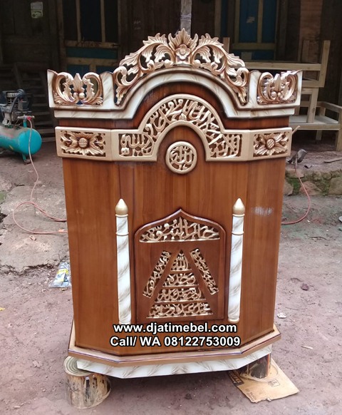 Mimbar Masjid Ukir Marmer Gold